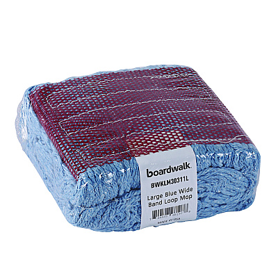 Boardwalk Cotton Mop Heads, Cotton/Synthetic, Large, Looped End, Wideband, Blue, 12/CT (BWKLM30311L)