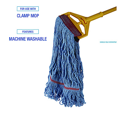Boardwalk Cotton Mop Heads, Cotton/Synthetic, Large, Looped End, Wideband, Blue, 12/CT (BWKLM30311L)