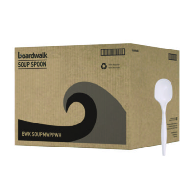 Boardwalk Mediumweight Polypropylene Cutlery, Soup Spoon, White, 1000/Carton (BWKSOUPMWPPWH)