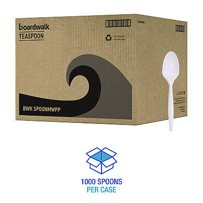 Boardwalk Mediumweight Polypropylene Cutlery, Teaspoon, White, 1000/Carton (BWKSPOONMWPP)