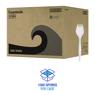 Boardwalk Mediumweight Polypropylene Cutlery, Spork, White, 1000/Carton