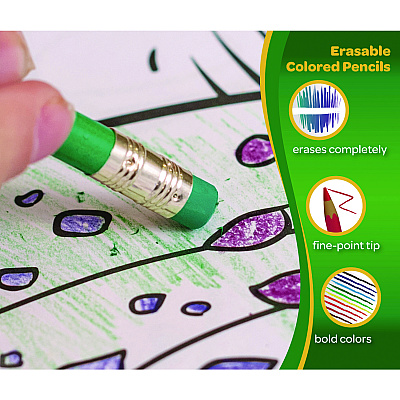 Crayola Erasable Color Pencil Set, 3.3 mm, 2B, Assorted Lead and Barrel Colors, 10/Pack (CYO684410)