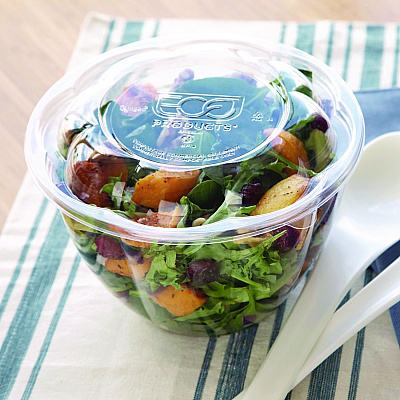Eco-Products Salad Bowls, 48 oz, 6.69" Diameter x 4.38"h, Clear, Plastic, 300/Carton (ECOEPSB48BASE)