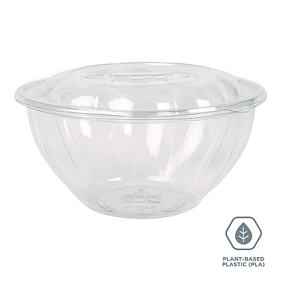 Eco-Products Renewable and Compostable Salad Bowls with Lids, 32 oz, Clear, Plastic, 50/Pack, 3 Packs/Carton (ECOEPSB32)