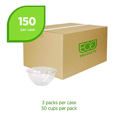 Eco-Products Renewable and Compostable Salad Bowls with Lids, 32 oz, Clear, Plastic, 50/Pack, 3 Packs/Carton (ECOEPSB32)