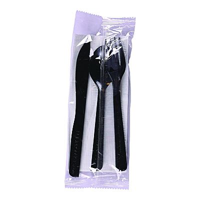 Eco-Products 100% Recycled Content Cutlery Kit, Fork/Knife/Soup Spoon/Teaspoon6", Black, 250 Kits/Carton (ECOEPS115)
