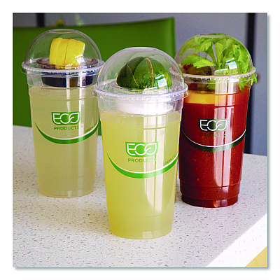 Eco-Products GreenStripe Cold Cup Dome Lids, With Hole, Fits 9oz to 24oz Cups, Clear, 100/Pack, 10 Packs/Carton (ECOEPDLCC)