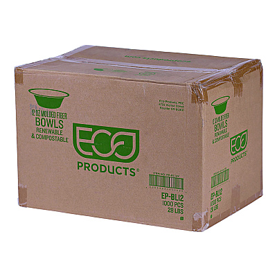 Eco-Products Renewable Sugarcane Bowls, 12 oz, Natural White, 50/Pack, 20 Packs/Carton (ECOEPBL12)