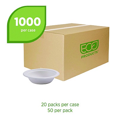 Eco-Products Renewable Sugarcane Bowls, 12 oz, Natural White, 50/Pack, 20 Packs/Carton (ECOEPBL12)
