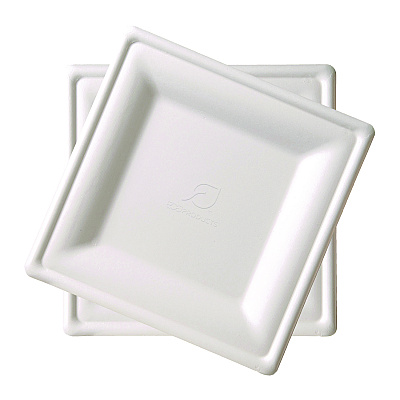 Eco-Products Renewable Square Sugarcane Plates, 10.25 x 10.25, Natural White, 50/Pack, 5 Packs/Carton (ECOEPP023)
