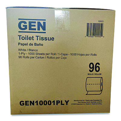 GEN Small Roll Bath Tissue, Septic Safe, 1-Ply, White, 1,000 Sheets/Roll, 96 Rolls/Carton (GEN10001PLY)