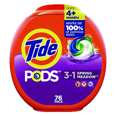 Tide PODS Laundry Detergent, Spring Meadow, 66 oz Tub, 76 Pacs/Tub (PGC09166EA)