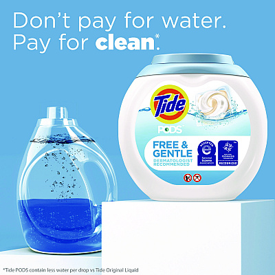 Tide PODS Laundry Detergent, Free and Gentle, 63 oz Tub, 76 Pacs/Tub (PGC09488EA)