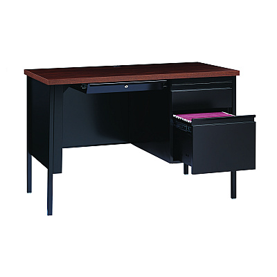 Alera Single Pedestal Steel Desk, 45" x 24" x 29.5", Mocha/Black, Black Legs (ALEHSD4524BM)