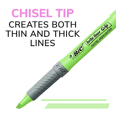 BIC Brite Liner Grip Pocket Highlighter, Assorted Ink Colors, Chisel Tip, Assorted Barrel Colors, 6/Set, 6 Sets/Pack (BICGBLD36EAST)