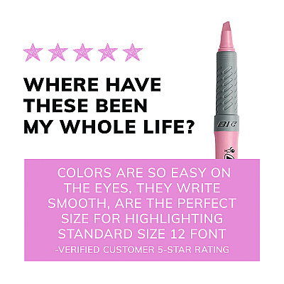 BIC Brite Liner Grip Pocket Highlighter, Assorted Ink Colors, Chisel Tip, Assorted Barrel Colors, 6/Set, 6 Sets/Pack (BICGBLD36EAST)