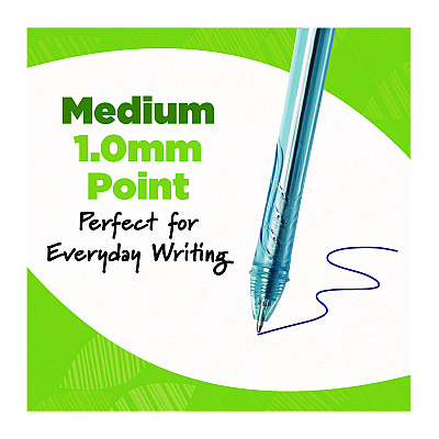 BIC Ecolutions Gel Pen, Retractable, Medium 1 mm, Blue Ink, Blue Barrel, 12/Pack (BICRGLE11BLU)