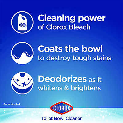 Clorox Disinfecting Toilet Bowl Cleaner with Bleach, Rain Clean Scent, 24 oz Bottle, 2/Pack (CLO30924)
