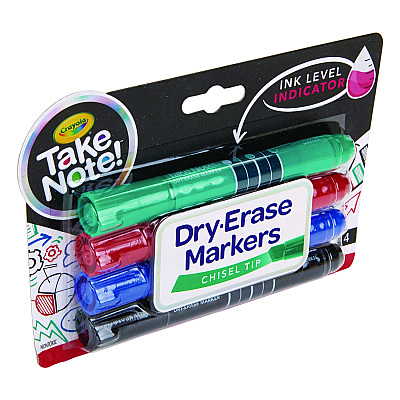 Crayola Take Note Dry Erase Markers, Chisel Tip, Assorted Colors, 4/Set (CYO586543)