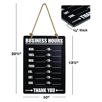 General Printing & Design Business Hours Indoor/Outdoor Hanging Chalkboard, 10 x 0.38 x 20.75, Black/White (EXOEGPHD0311AS)