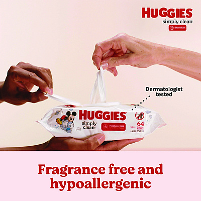 Huggies Simply Clean Fragrance Free Baby Wipes, 64/Pack, 11 Packs/Carton (KCC53611)