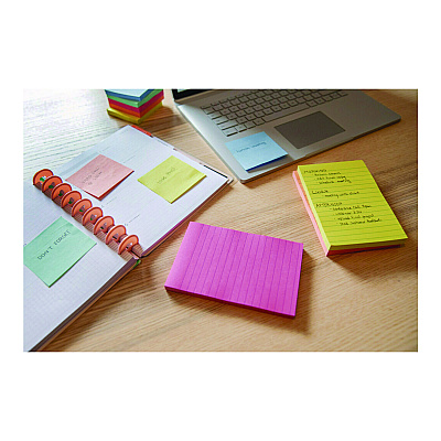 Post-it Notes Super Sticky Note Pads in Summer Joy Color Collection Colors, 4" x 6", Note Ruled, 90 Sheets/Pad, 5 Pads/Pack (MMM6605SSJOY)