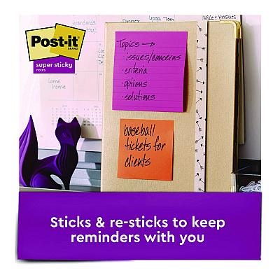Post-it Notes Super Sticky Note Pads in Summer Joy Color Collection Colors, 4" x 4", Note Ruled, 90 Sheets/Pad, 6 Pads/Pack (MMM6756SSJOY)