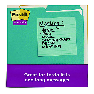 Post-it Notes Super Sticky Note Pads in Summer Joy Color Collection Colors, 4" x 4", Note Ruled, 90 Sheets/Pad, 6 Pads/Pack (MMM6756SSJOY)