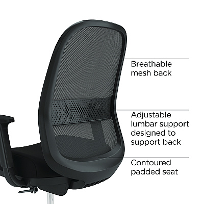 Union & Scale Essentials Mesh Back Drafting Stool, Adjustable Lumbar Support, Supports Up to 275 lb, 26.6" to 33.6" Seat Height, Black (UOSUN60992)