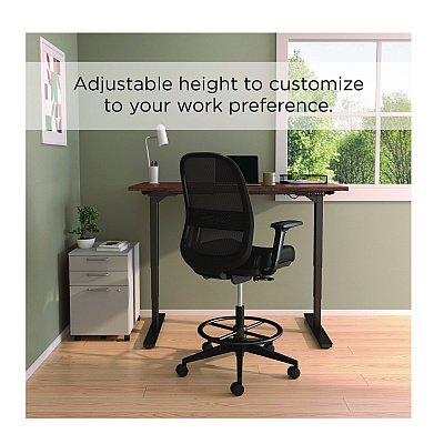 Union & Scale Essentials Mesh Back Drafting Stool, Adjustable Lumbar Support, Supports Up to 275 lb, 26.6" to 33.6" Seat Height, Black (UOSUN60992)