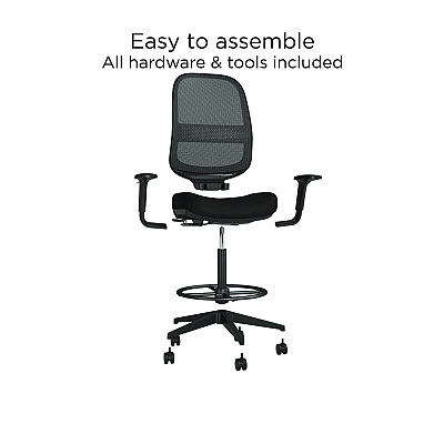 Union & Scale Essentials Mesh Back Drafting Stool, Adjustable Lumbar Support, Supports Up to 275 lb, 26.6" to 33.6" Seat Height, Black (UOSUN60992)