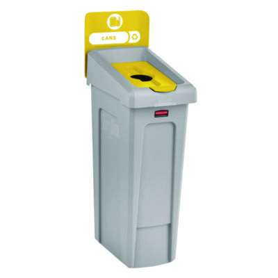 Rubbermaid Commercial Slim Jim Recycling Station Kit, 1-Stream Bottles and Cans, 23 gal, Plastic, Yellow/Gray (RCP2185052)