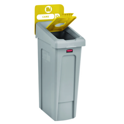 Rubbermaid Commercial Slim Jim Recycling Station Kit, 1-Stream Bottles and Cans, 23 gal, Plastic, Yellow/Gray (RCP2185052)