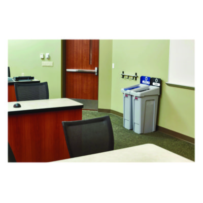 Rubbermaid Commercial Slim Jim Recycling Station Kit, 1-Stream Mixed Recycling, 23 gal, Plastic, Gray/Blue (RCP2185055)
