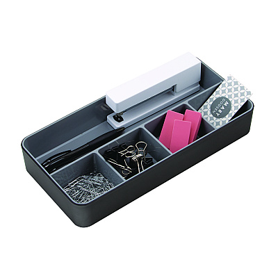 Advantus Fusion Five-Compartment Plastic Accessory Holder, Plastic, 12.25 x 6 x 2, Black/Gray (AVT37682)