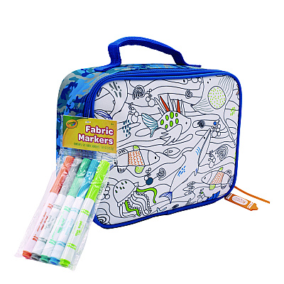 Crayola Color-Your-Own Lunch Bag with Marker Set, Oceanfront, 9.5 x 3.5 x 7.5, Blue Camo (CYOB23CL56807ST)