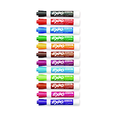 EXPO Low-Odor Dry-Erase Marker, Broad Chisel Tip, Assorted Colors, 12/Box (SAN81043)