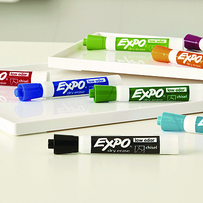 EXPO Low-Odor Dry-Erase Marker, Broad Chisel Tip, Assorted Colors, 12/Box (SAN81043)