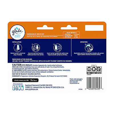 Glade Plugins Scented Oil Refill, Hawaiian Breeze, 0.67 oz, 7/Pack (SJN350767)