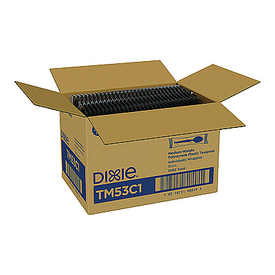 Dixie Mediumweight Polystyrene Wrapped Cutlery, Teaspoon, Black, 1,000/Carton (DXETM53C1)