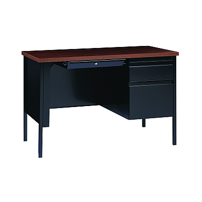 Alera Single Pedestal Steel Desk, 45" x 24" x 29.5", Mocha/Black, Black Legs (ALEHSD4524BM)