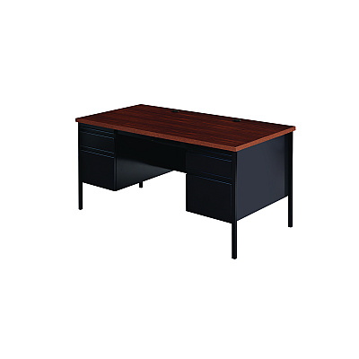 Alera Double Pedestal Steel Desk, 60" x 30" x 29.5", Mocha/Black, Black Legs (ALEHSD6030BM)