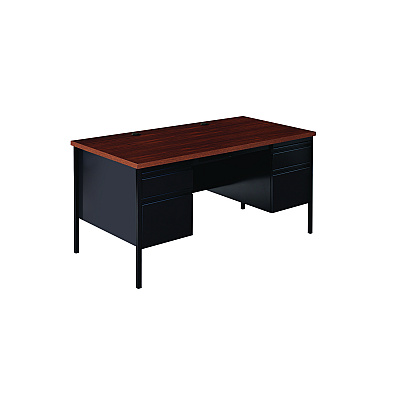 Alera Double Pedestal Steel Desk, 60" x 30" x 29.5", Mocha/Black, Black Legs (ALEHSD6030BM)