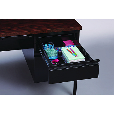 Alera Double Pedestal Steel Desk, 60" x 30" x 29.5", Mocha/Black, Black Legs (ALEHSD6030BM)