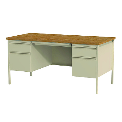 Alera Double Pedestal Steel Desk, 60" x 30" x 29.5", Cherry/Putty, Putty Legs (ALEHSD6030PC)
