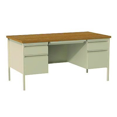 Alera Double Pedestal Steel Desk, 60" x 30" x 29.5", Cherry/Putty, Putty Legs (ALEHSD6030PC)