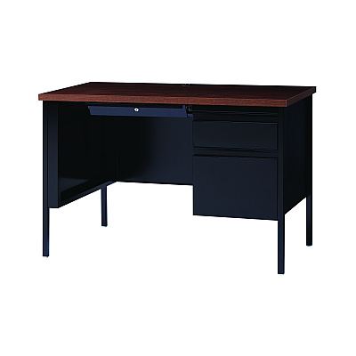 Alera Double Pedestal Steel Desk, 60" x 30" x 29.5", Mocha/Black, Black Legs (ALEHSD6030BM)