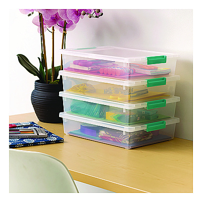 IRIS Latch Lid Storage Box, 2.3 gal, 14 x 11 x 3.5, Clear Bin/Seafoam Latches (IRS301158)