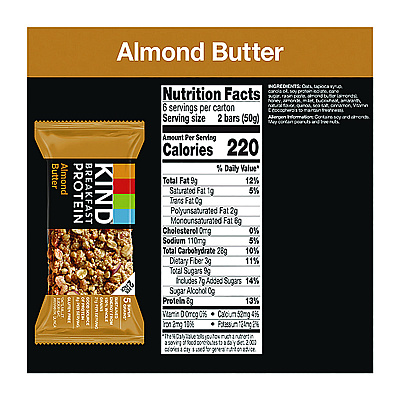 KIND Breakfast Protein Bars, Almond Butter, 1.76 oz Two-Bar Packs, 6/Box (KNDPHW41935)