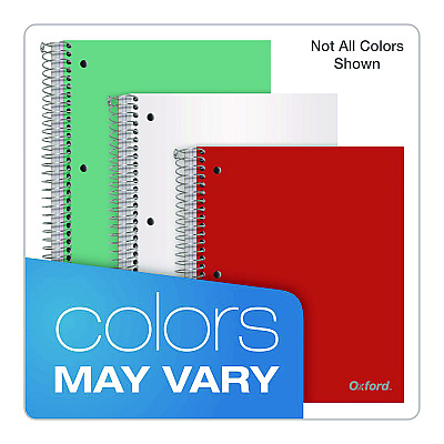 Oxford Three-Subject Notebook, 3 Subject, College Rule, Randomly Assorted Cover Color, (150) 11 x 9 Sheets (OXF10586)